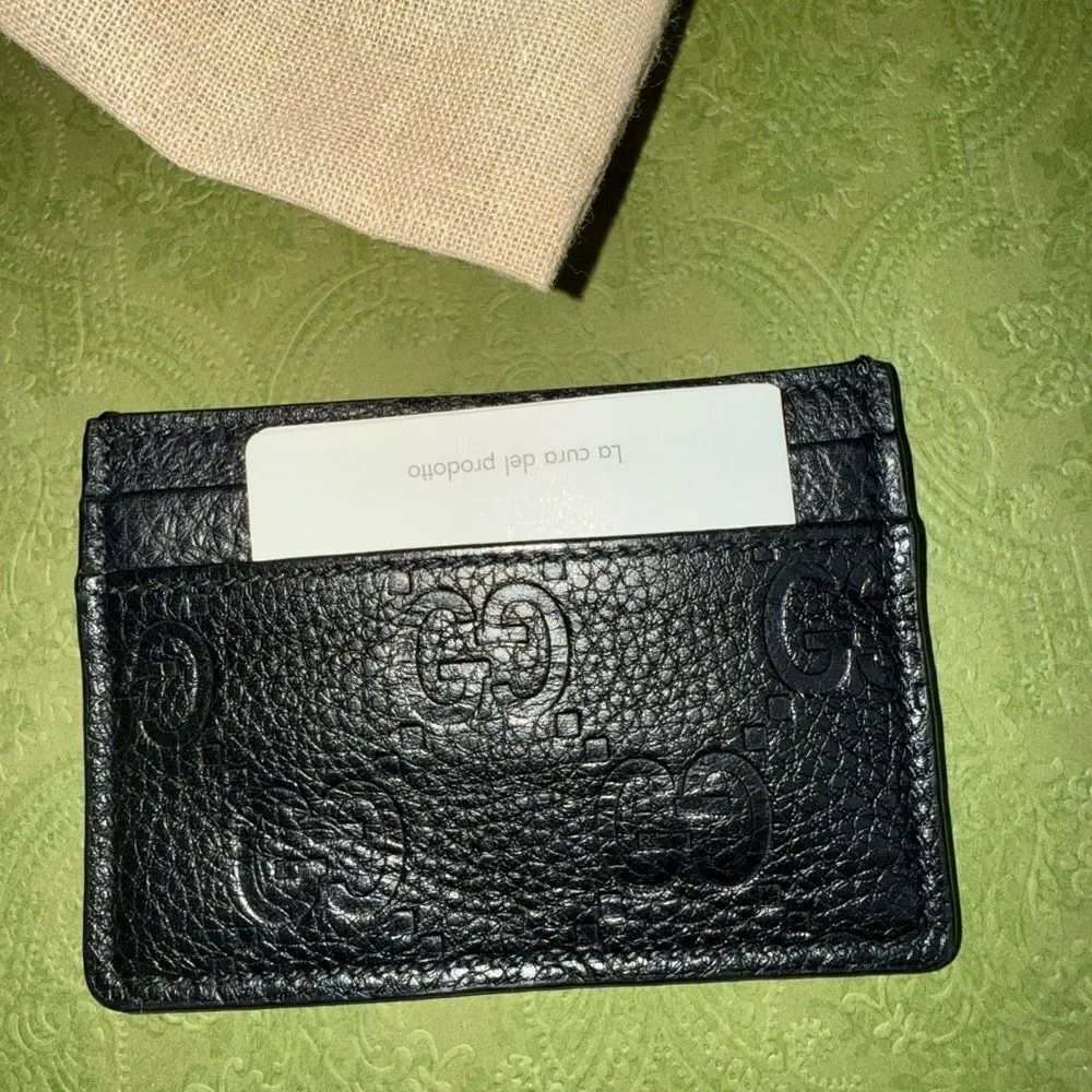 Brand new Gucci Black Leather Card Holder jumbo gg logo